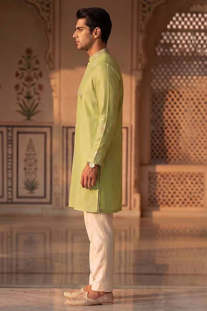 Lime Green Moss Crepe Beadwork Kurta Set by Prateek Munjal at Pernia's Pop Up Shop