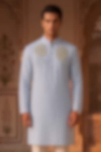 Light Blue Moss Crepe Beadwork Kurta Set by Prateek Munjal at Pernia's Pop Up Shop