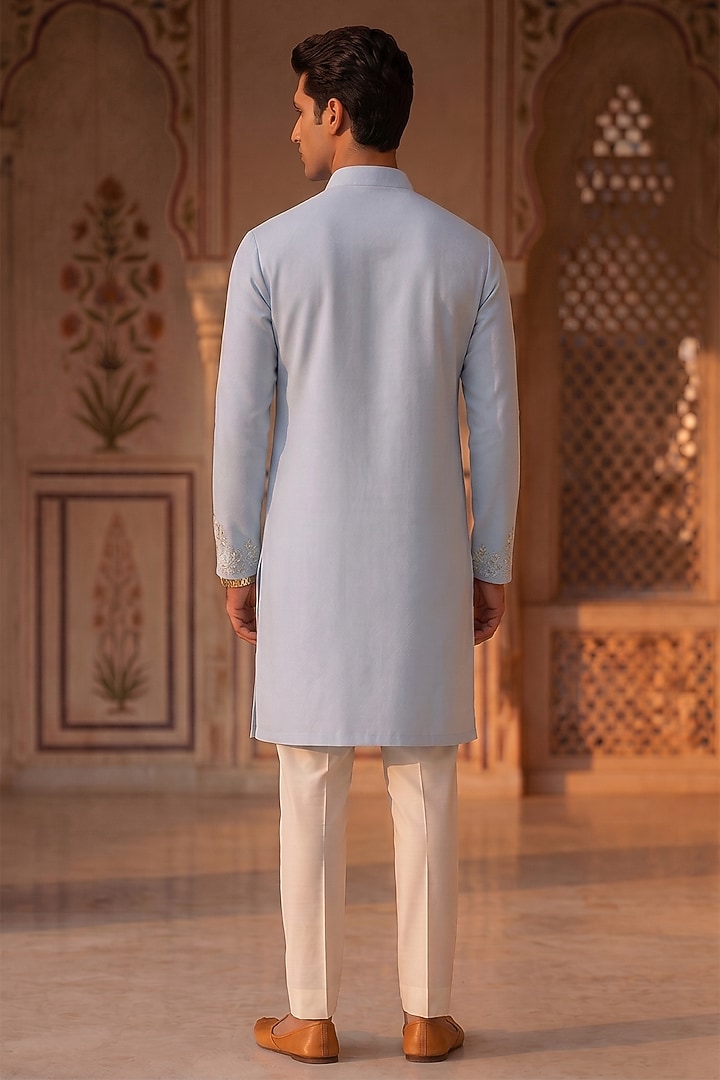 Light Blue Moss Crepe Beadwork Kurta Set by Prateek Munjal at Pernia's Pop Up Shop