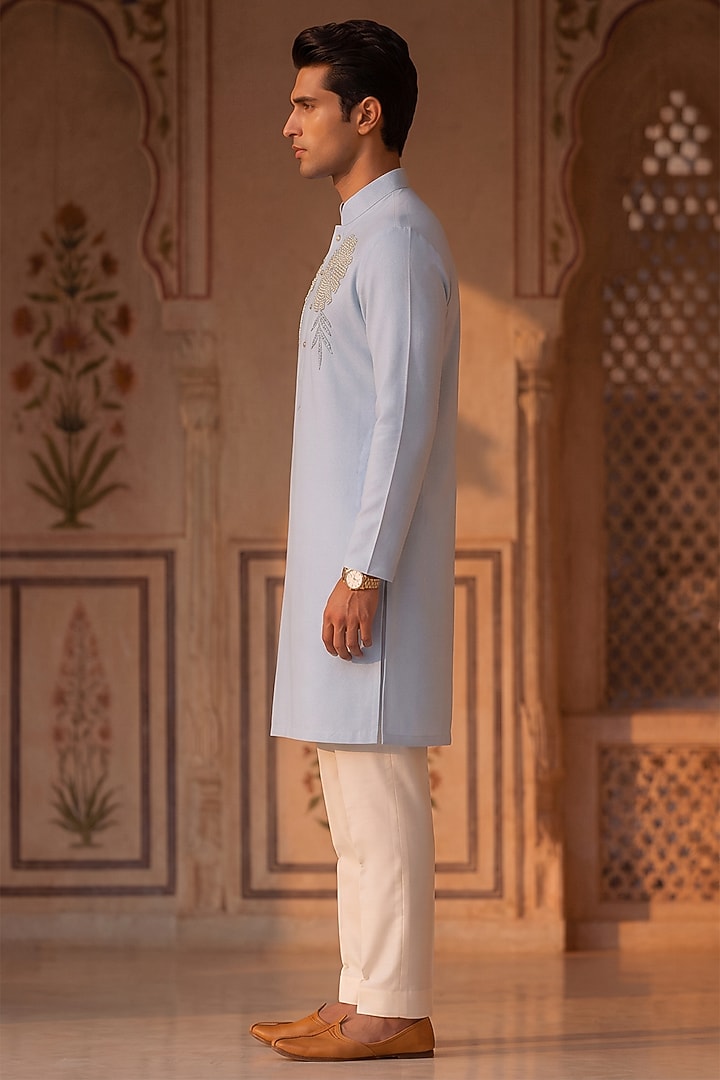 Light Blue Moss Crepe Beadwork Kurta Set by Prateek Munjal at Pernia's Pop Up Shop