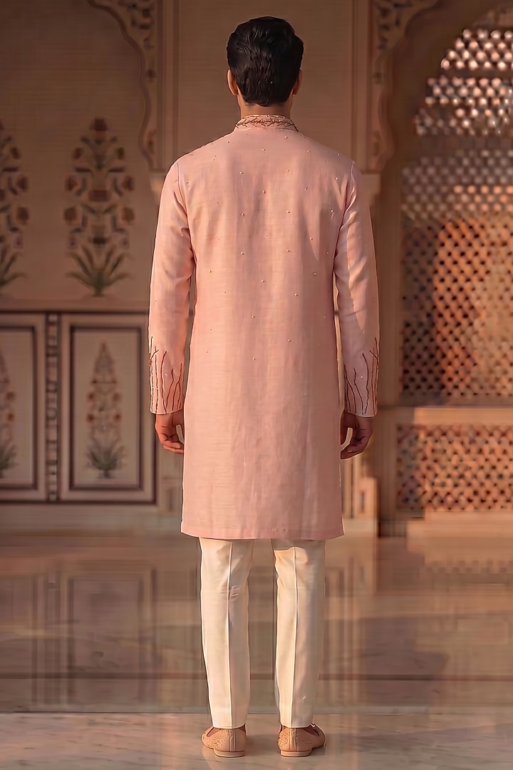 Light Pink Mirror Embroidered Kurta Set by Prateek Munjal at Pernia's Pop Up Shop