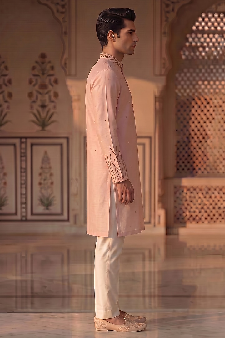Light Pink Mirror Embroidered Kurta Set by Prateek Munjal at Pernia's Pop Up Shop