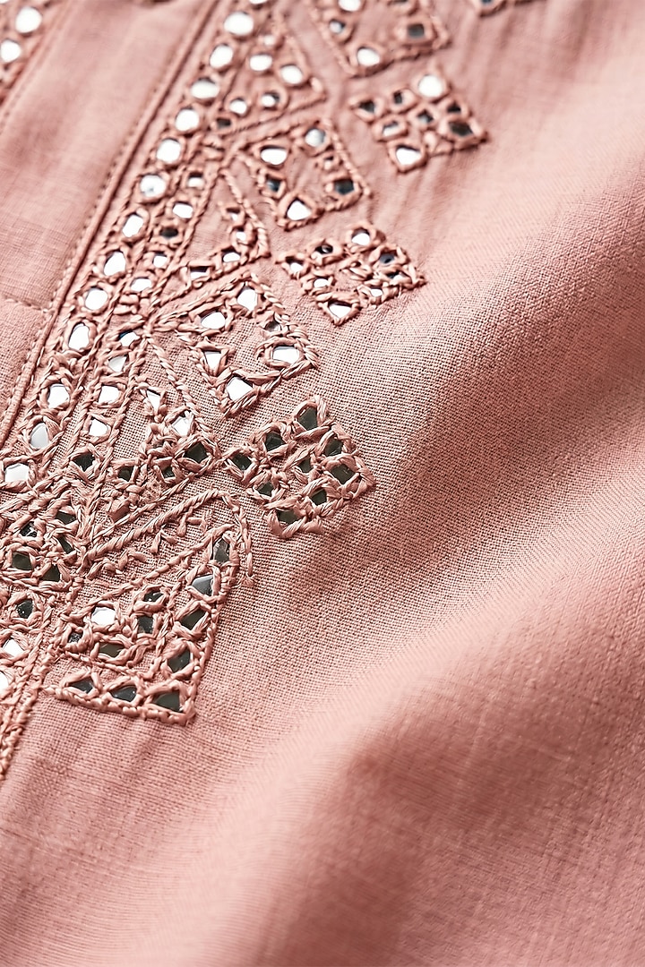 Light Pink Mirror Embroidered Kurta Set by Prateek Munjal at Pernia's Pop Up Shop