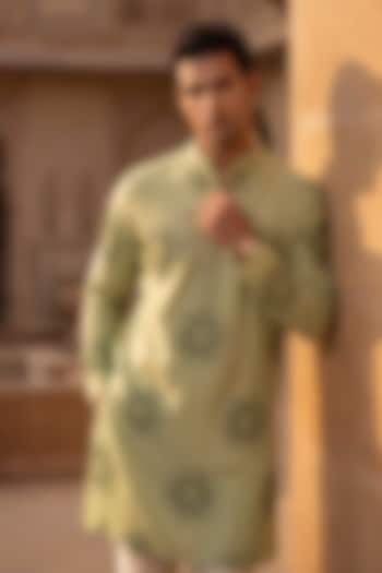 Mint Green Cotton Kantha Embroidered Kurta Set by Prateek Munjal at Pernia's Pop Up Shop