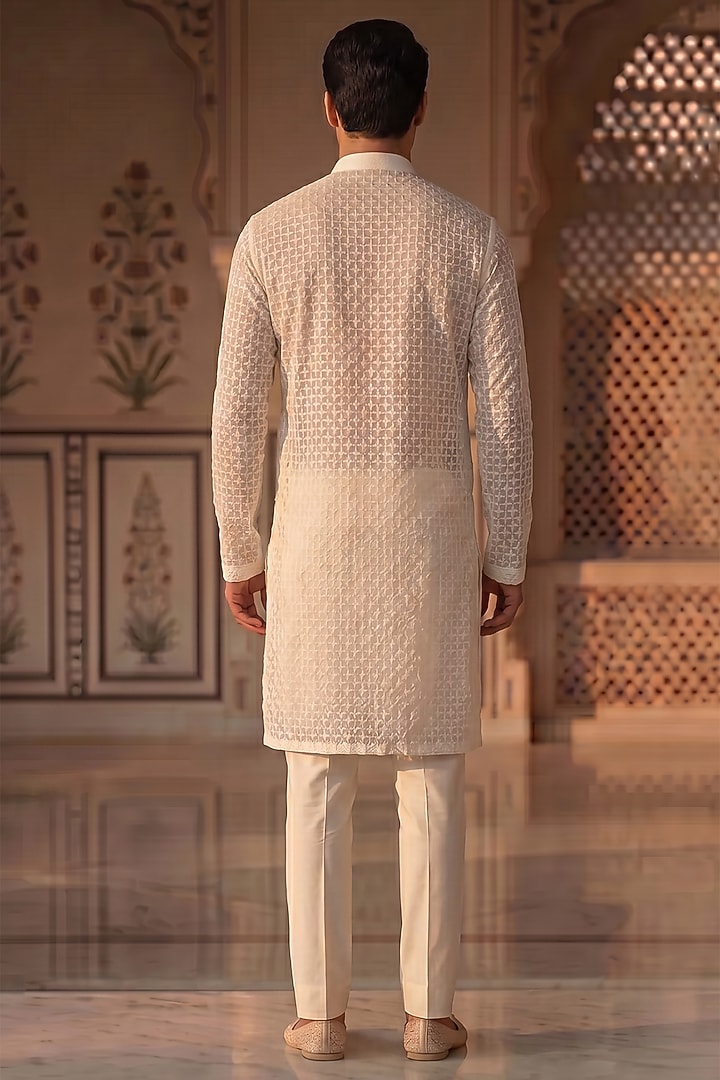 Off-White Georgette Chikankari Kurta Set by Prateek Munjal at Pernia's Pop Up Shop