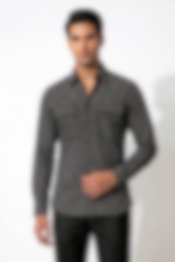 Black Cotton Embroidered Shacket by Prateek Munjal at Pernia's Pop Up Shop