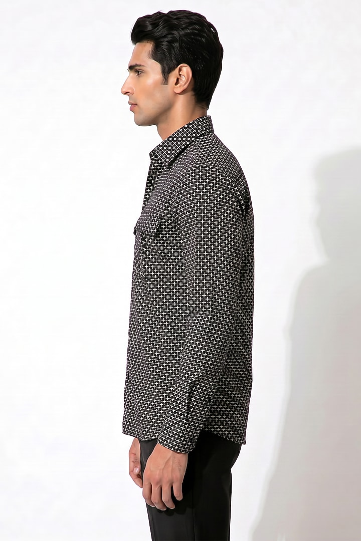 Black Cotton Embroidered Shacket by Prateek Munjal at Pernia's Pop Up Shop