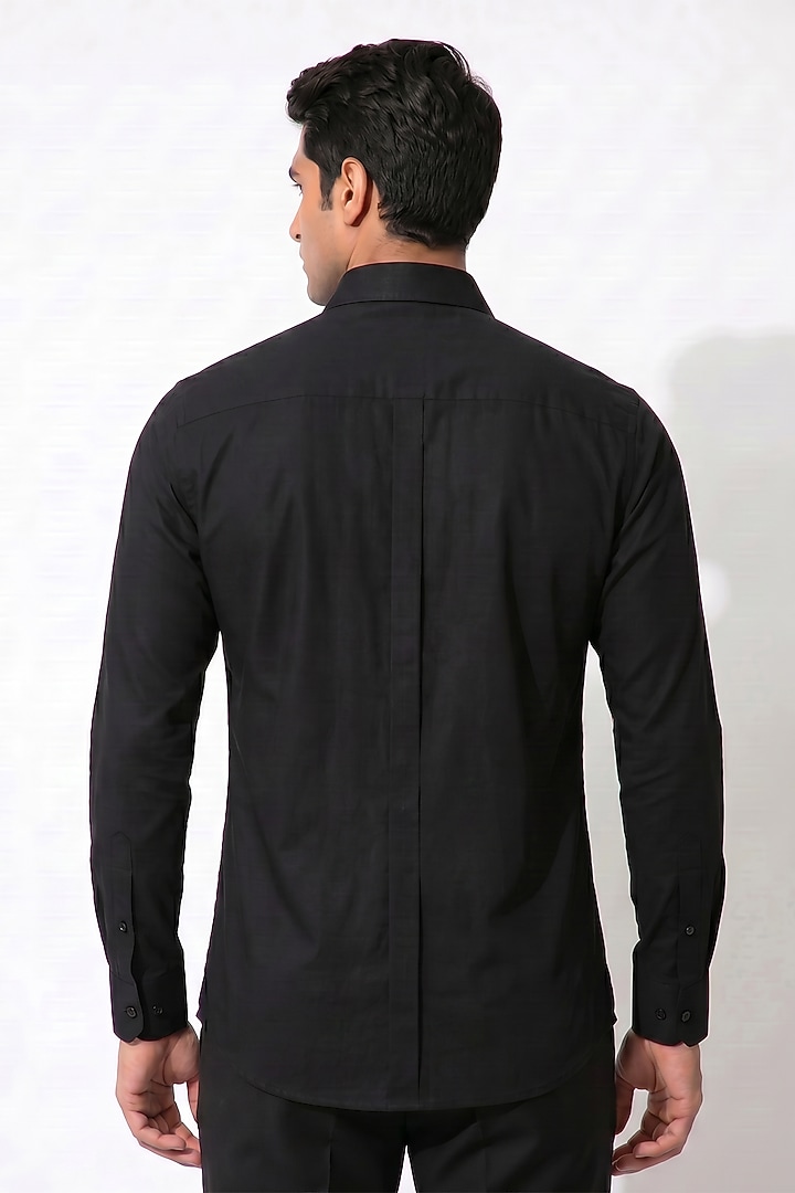 Black Blended Rayon Floral Embroidered Party Wear Shirt by Prateek Munjal at Pernia's Pop Up Shop