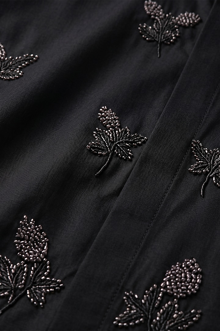 Black Blended Rayon Floral Embroidered Party Wear Shirt by Prateek Munjal at Pernia's Pop Up Shop