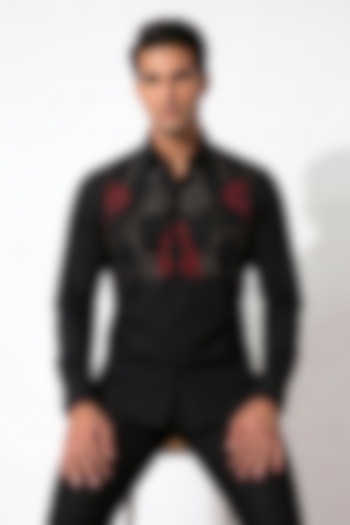 Black Blended Rayon Beaded Embroidered Party Wear Shirt by Prateek Munjal at Pernia's Pop Up Shop