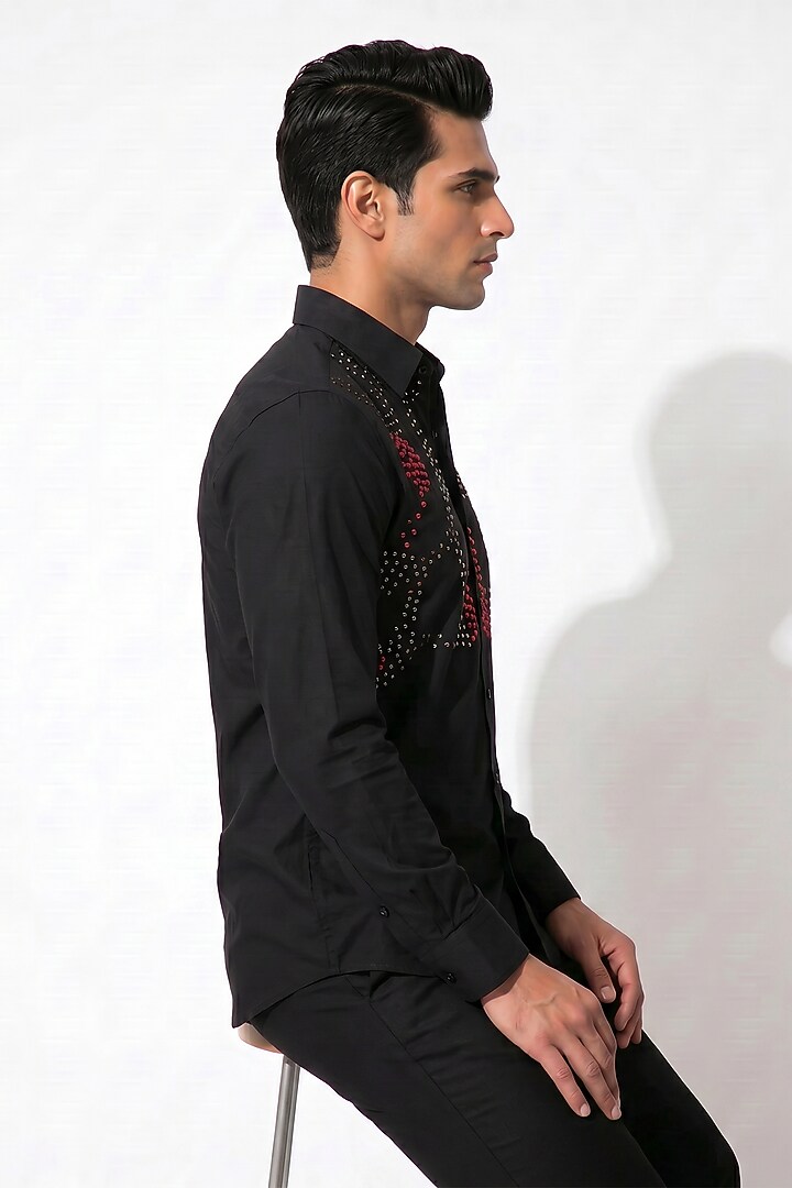 Black Blended Rayon Beaded Embroidered Party Wear Shirt by Prateek Munjal at Pernia's Pop Up Shop