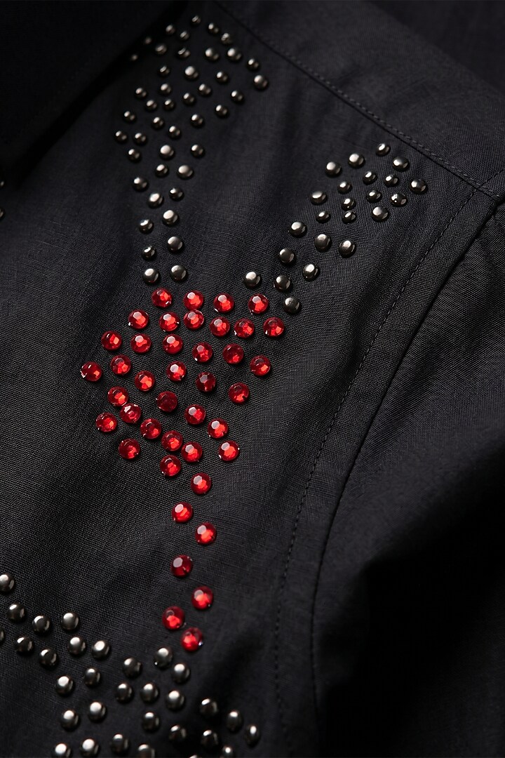 Black Blended Rayon Beaded Embroidered Party Wear Shirt by Prateek Munjal at Pernia's Pop Up Shop