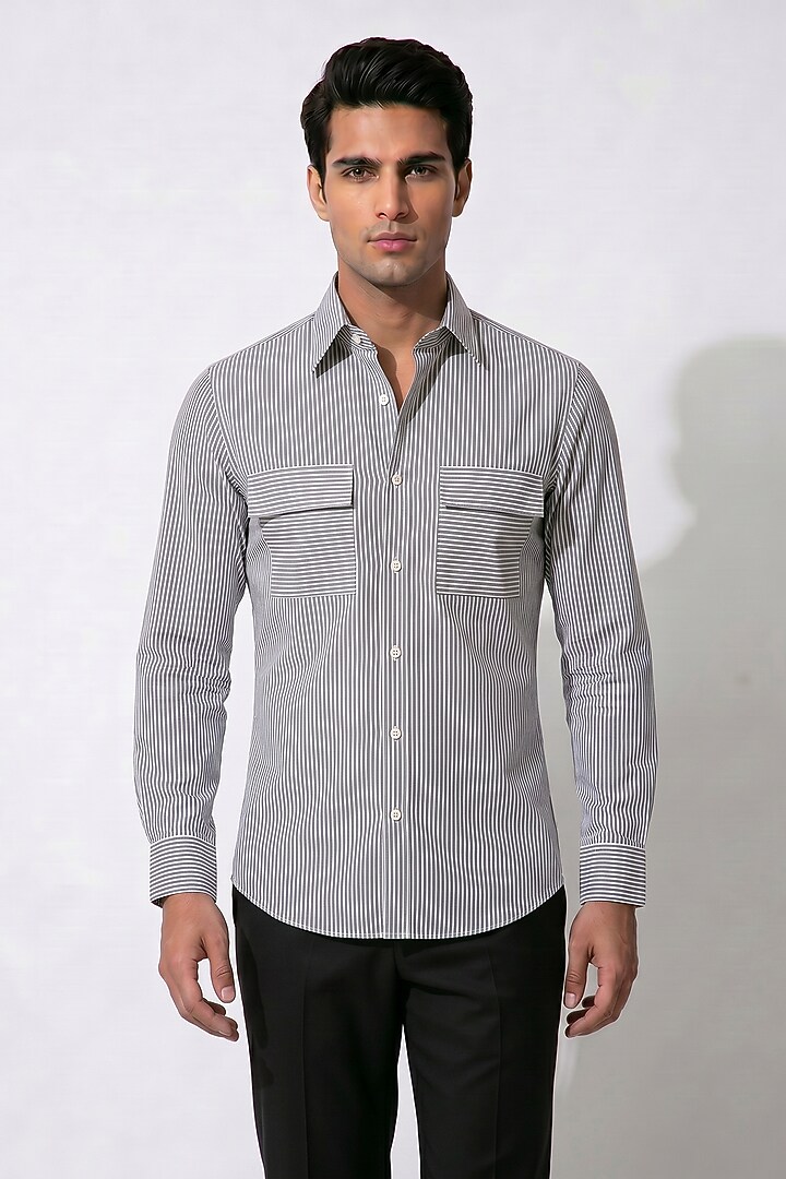 Grey Cotton Party Wear Shirt by Prateek Munjal at Pernia's Pop Up Shop