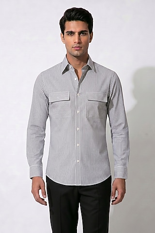 Grey Cotton Shirt by Prateek Munjal