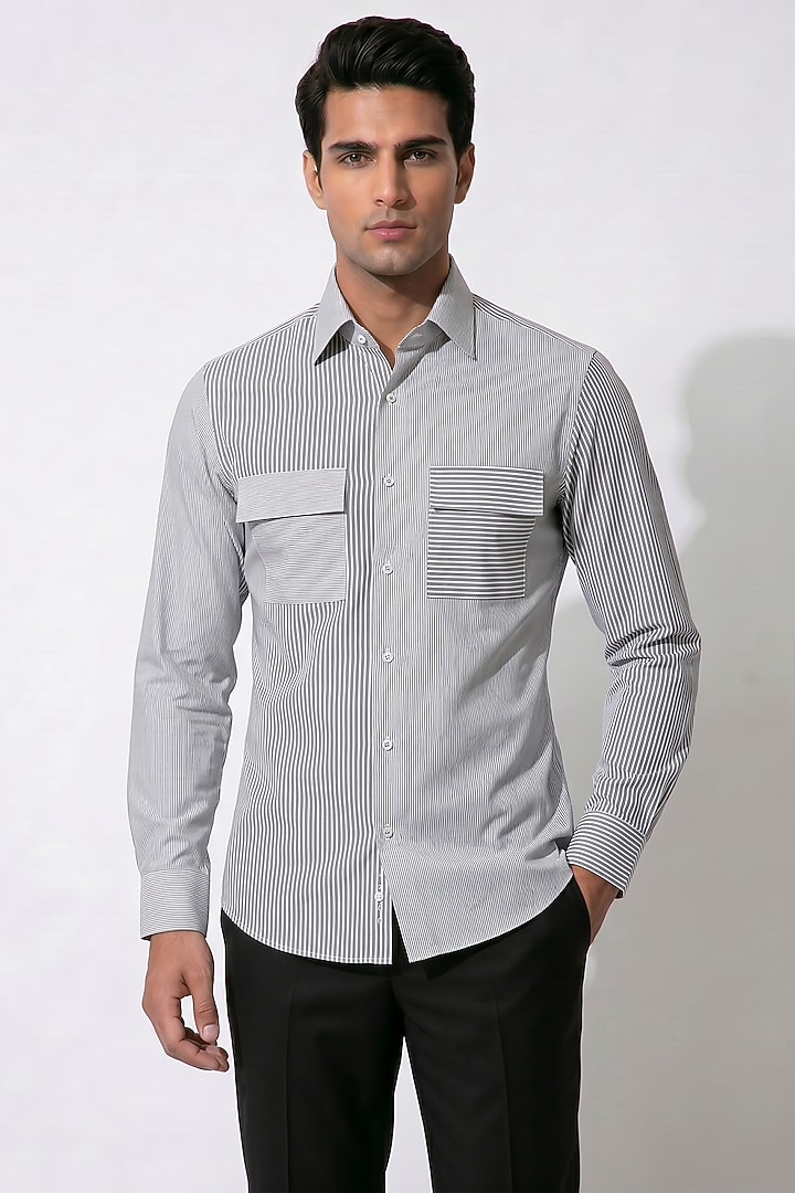 Grey Cotton Party Wear Shirt by Prateek Munjal at Pernia's Pop Up Shop