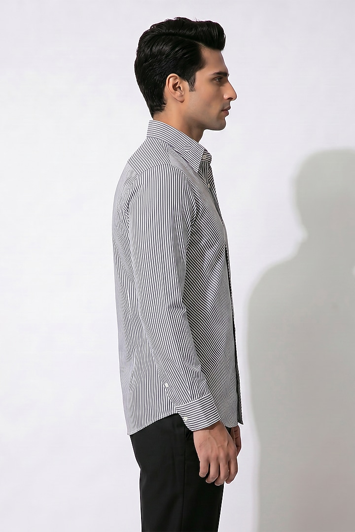 Grey Cotton Party Wear Shirt by Prateek Munjal at Pernia's Pop Up Shop