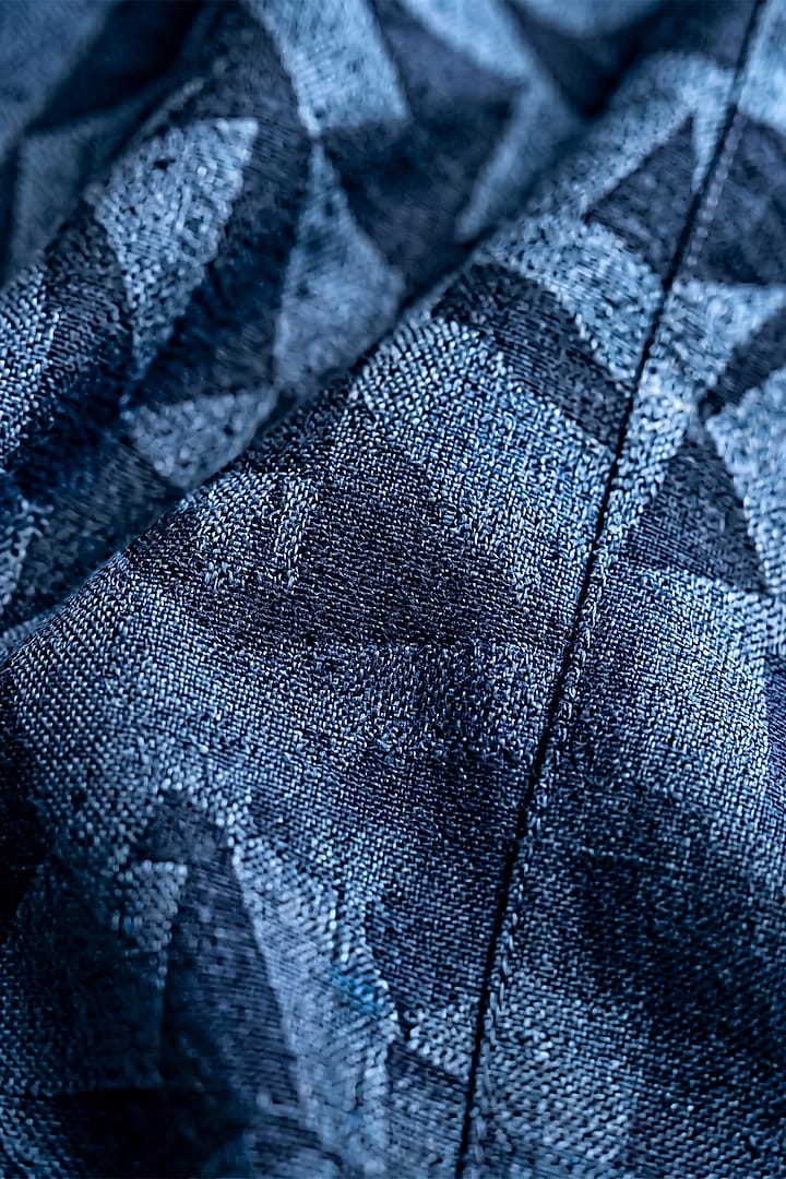 Deep Blue Cotton & Silk Embroidered Nehru Jacket Set by Prateek Munjal at Pernia's Pop Up Shop