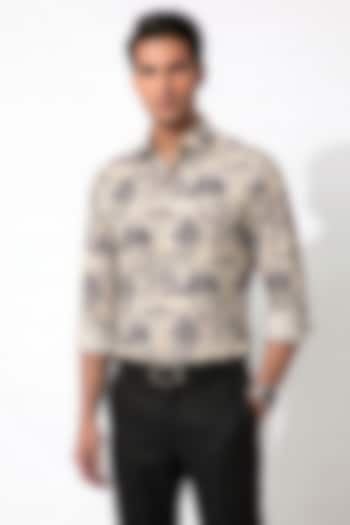 Beige Cotton Forest Printed Party Wear Shirt by Prateek Munjal at Pernia's Pop Up Shop