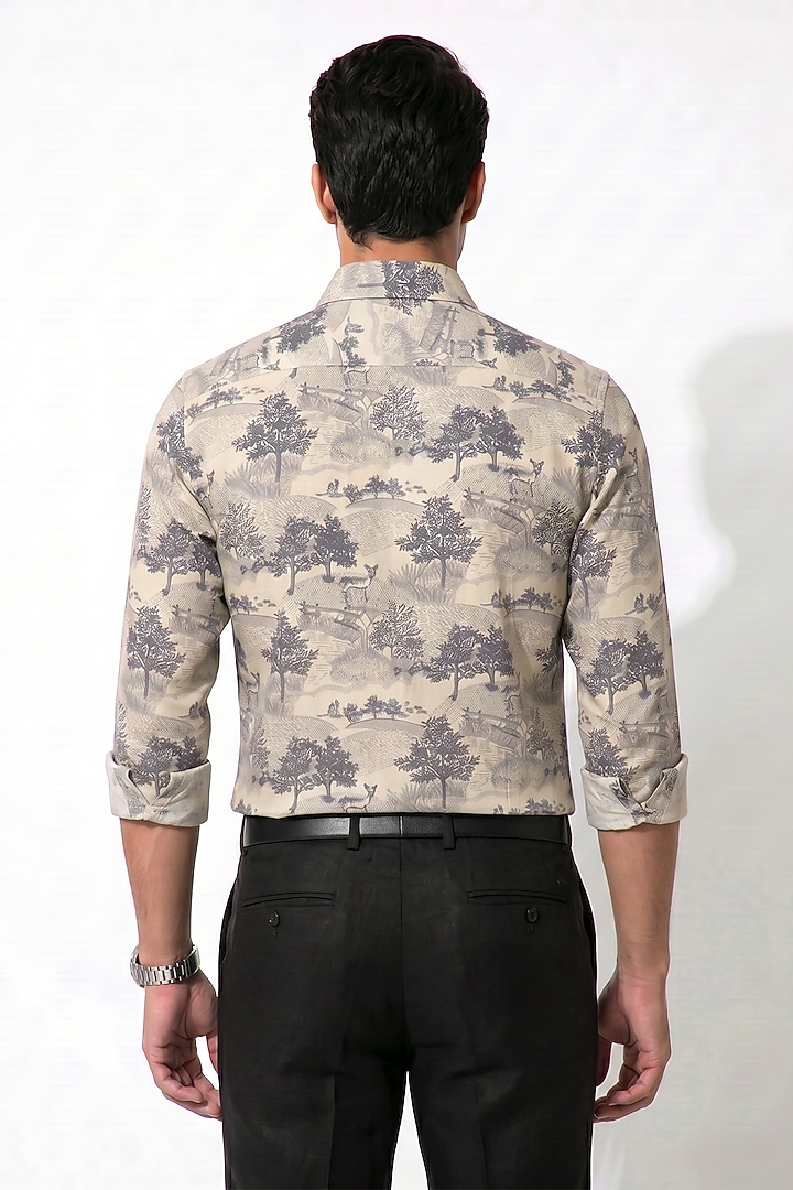 Beige Cotton Forest Printed Party Wear Shirt by Prateek Munjal at Pernia's Pop Up Shop