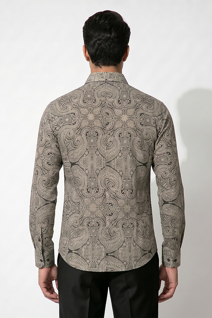 Black & Beige Cotton Paisley Party Wear Shirt by Prateek Munjal at Pernia's Pop Up Shop
