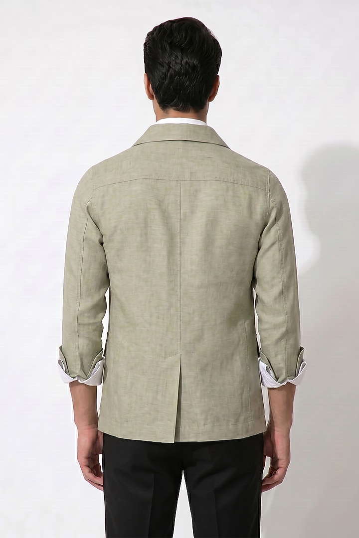 Mint Green Linen Bomber Jacket by Prateek Munjal at Pernia's Pop Up Shop