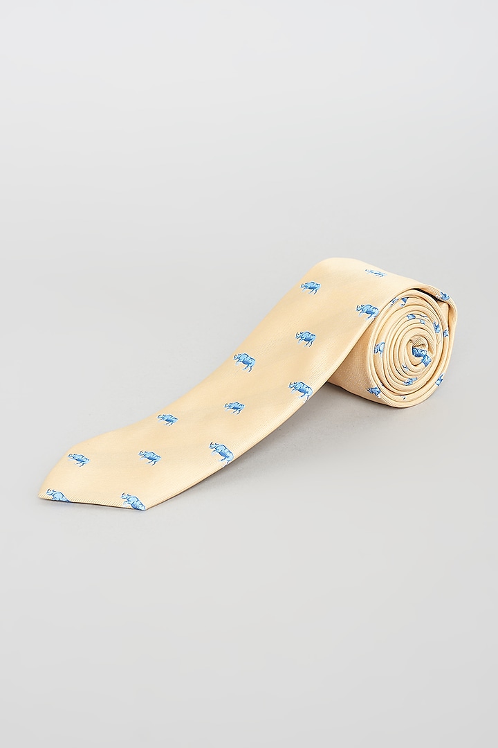 Light Yellow Printed Tie by KUSTOMEYES