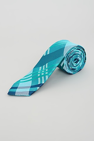 Turquoise Checkered Tie by Prateek Munjal