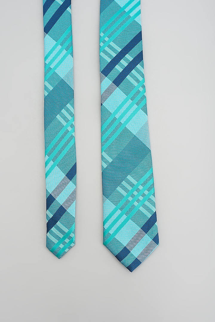 Turquoise Checkered Tie by Prateek Munjal at Pernia's Pop Up Shop