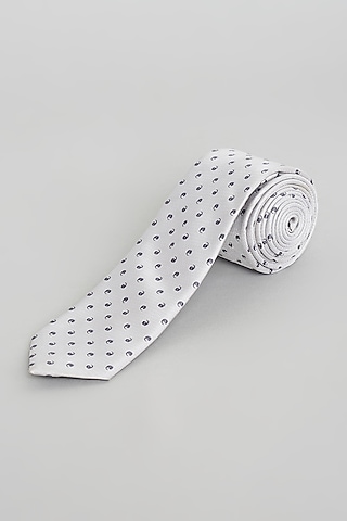 Silver Printed Tie by Prateek Munjal