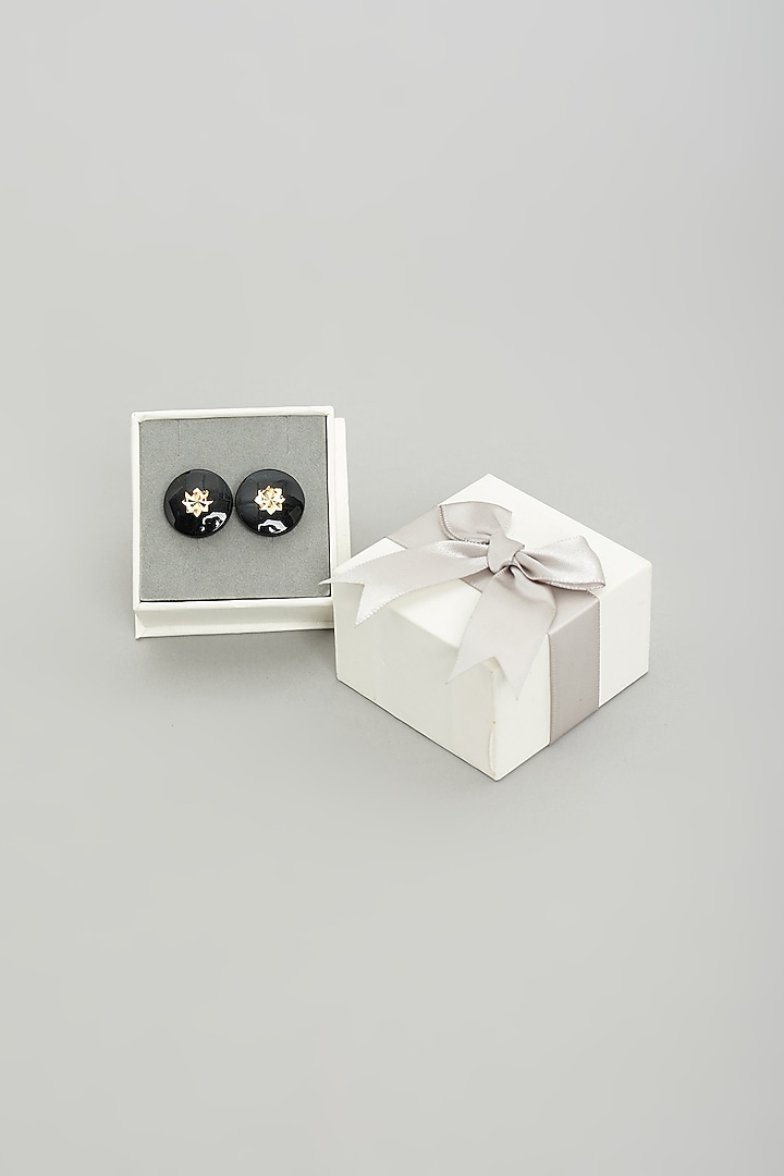 Black Petal Cufflinks (Set Of 2) by Prateek Munjal at Pernia's Pop Up Shop