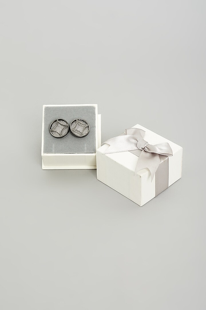 Silver Round Cufflinks (Set Of 2) by Prateek Munjal at Pernia's Pop Up Shop