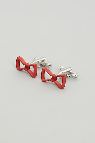 Red Bow Cufflinks (Set Of 2) by Prateek Munjal