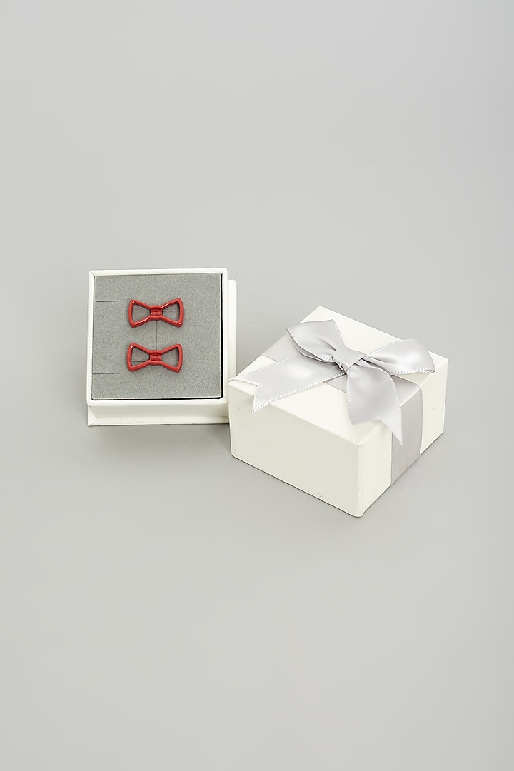 Red Bow Cufflinks (Set Of 2) by Prateek Munjal at Pernia's Pop Up Shop