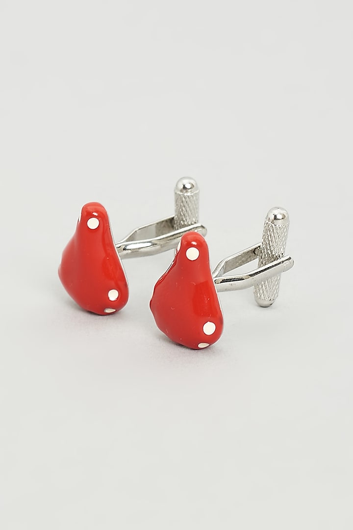 Red Dotted Cufflinks (Set Of 2) by KUSTOMEYES at Pernia's Pop Up Shop