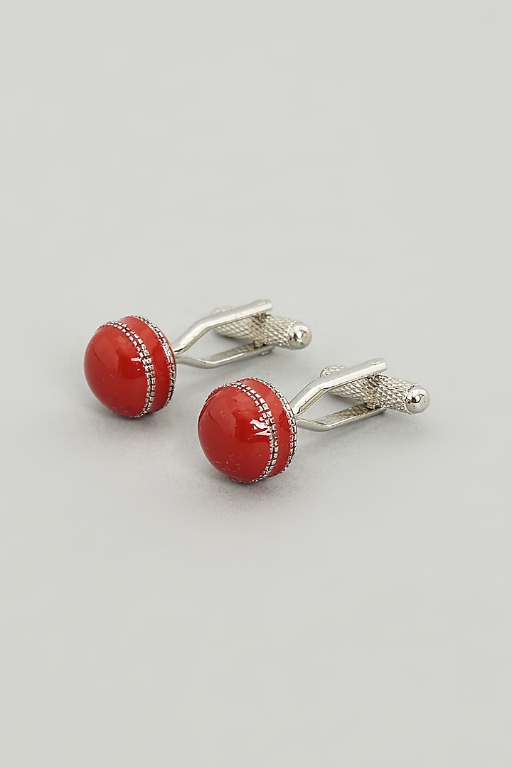 Red Metal Cufflinks (Set Of 2) by KUSTOMEYES at Pernia's Pop Up Shop