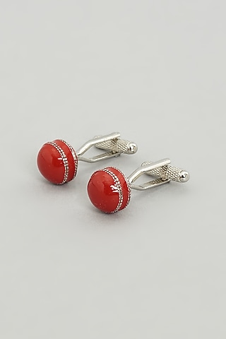 Red Metal Cufflinks (Set Of 2) by Prateek Munjal