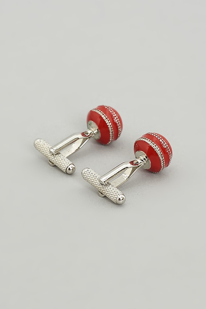 Red Metal Cufflinks (Set Of 2) by Prateek Munjal at Pernia's Pop Up Shop