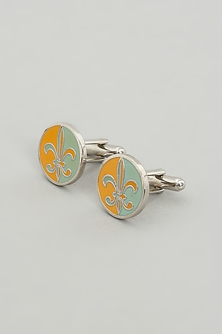 Sage Green & Mustard Cufflinks (Set Of 2) by Prateek Munjal