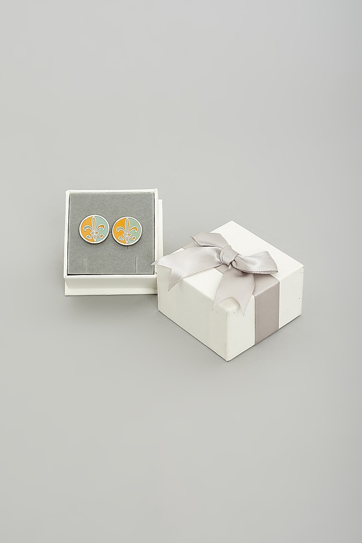 Sage Green & Mustard Cufflinks (Set Of 2) by Prateek Munjal at Pernia's Pop Up Shop