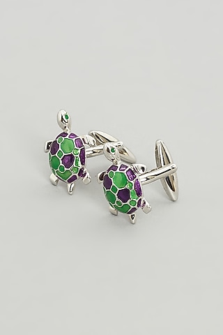 Green Turtle Cufflinks (Set Of 2) by Prateek Munjal