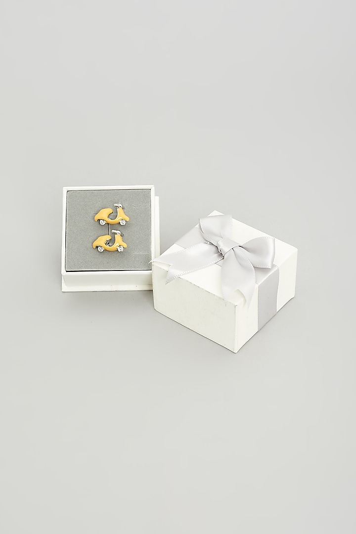 Yellow Scooter Cufflinks (Set Of 2) by Prateek Munjal at Pernia's Pop Up Shop