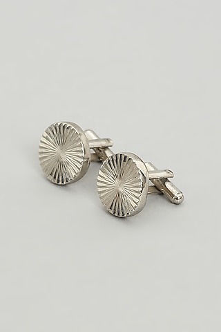 Silver Metal Round Cufflinks (Set Of 2) by Prateek Munjal