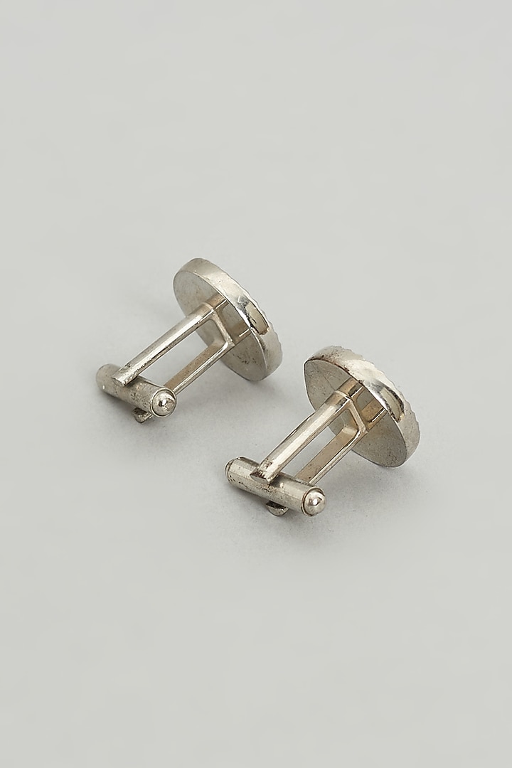 Silver Metal Round Cufflinks (Set Of 2) by Prateek Munjal at Pernia's Pop Up Shop