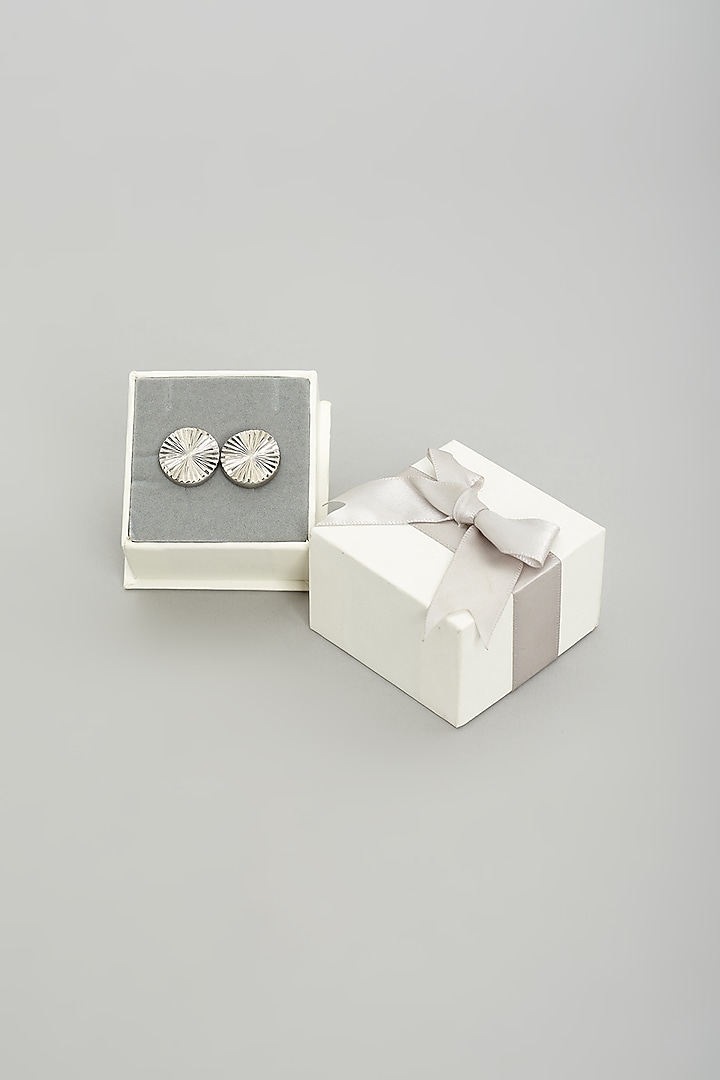 Silver Metal Round Cufflinks (Set Of 2) by Prateek Munjal at Pernia's Pop Up Shop