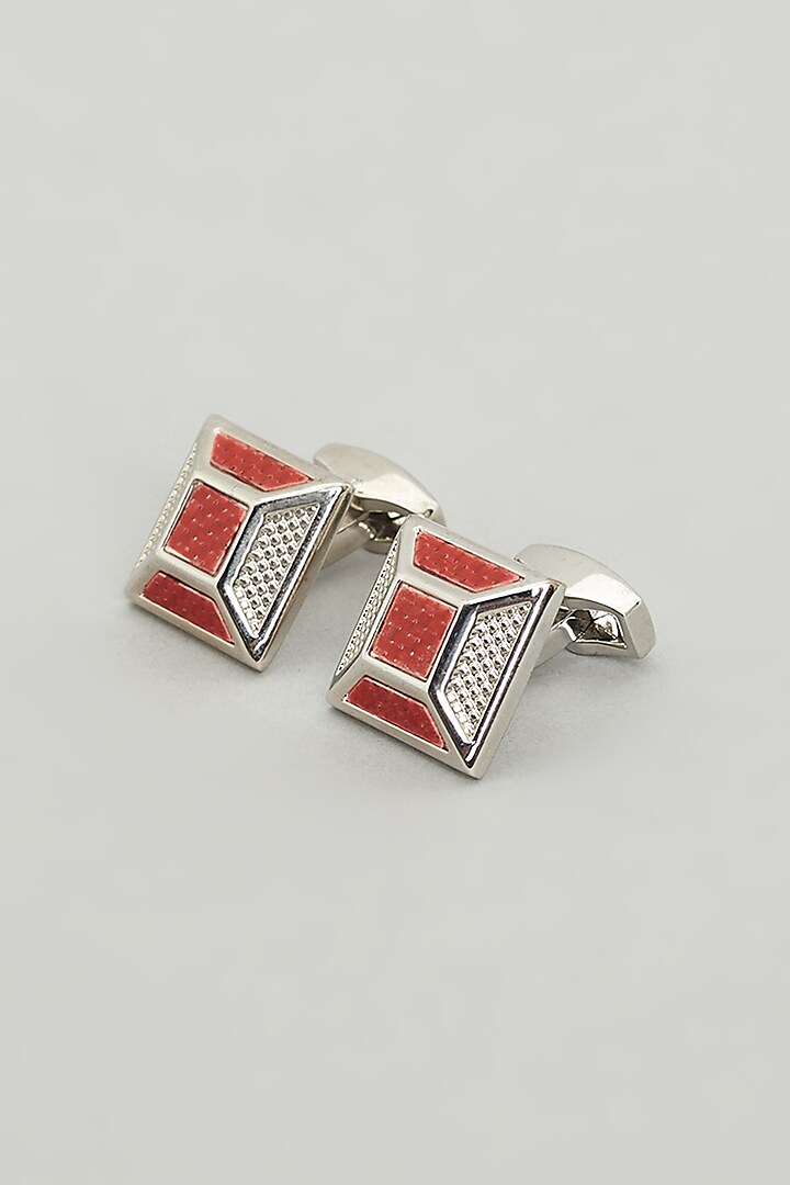Silver & Red Cufflinks (Set Of 2) by KUSTOMEYES