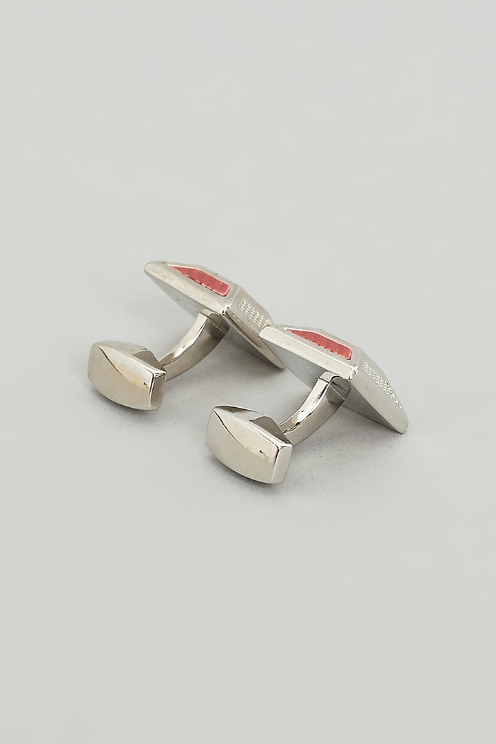 Silver & Red Cufflinks (Set Of 2) by Prateek Munjal at Pernia's Pop Up Shop