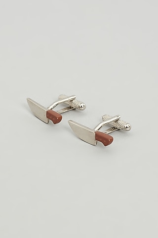 Silver Knife Cufflinks (Set Of 2) by Prateek Munjal