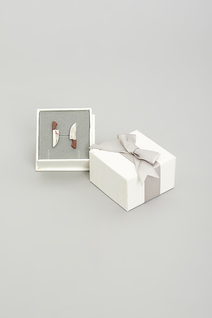 Silver Knife Cufflinks (Set Of 2) by Prateek Munjal at Pernia's Pop Up Shop
