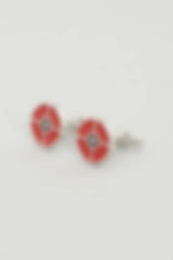 Red Floral Cufflinks (Set Of 2) by KUSTOMEYES
