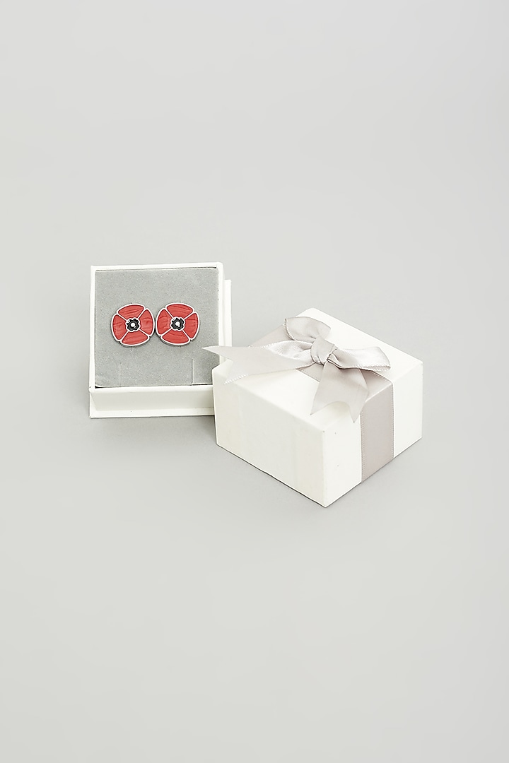 Red Floral Cufflinks (Set Of 2) by Prateek Munjal at Pernia's Pop Up Shop